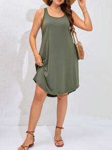 SHEIN LUNE 大碼素色背心洋裝 - 軍綠色 - 查看 6