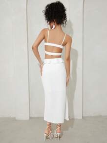 SHEINNeu Knot Front Backless Cami Top & Skirt - White - View 2