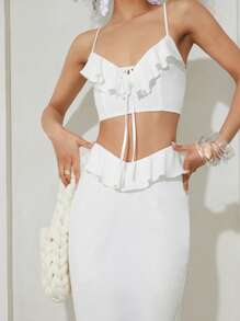 SHEINNeu Knot Front Backless Cami Top & Skirt - White - View 4