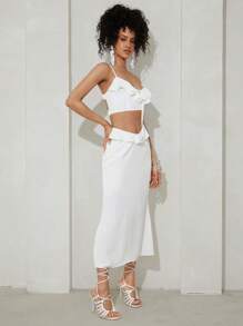 SHEINNeu Knot Front Backless Cami Top & Skirt - White - View 5