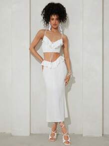 SHEINNeu Knot Front Backless Cami Top & Skirt - White - View 6