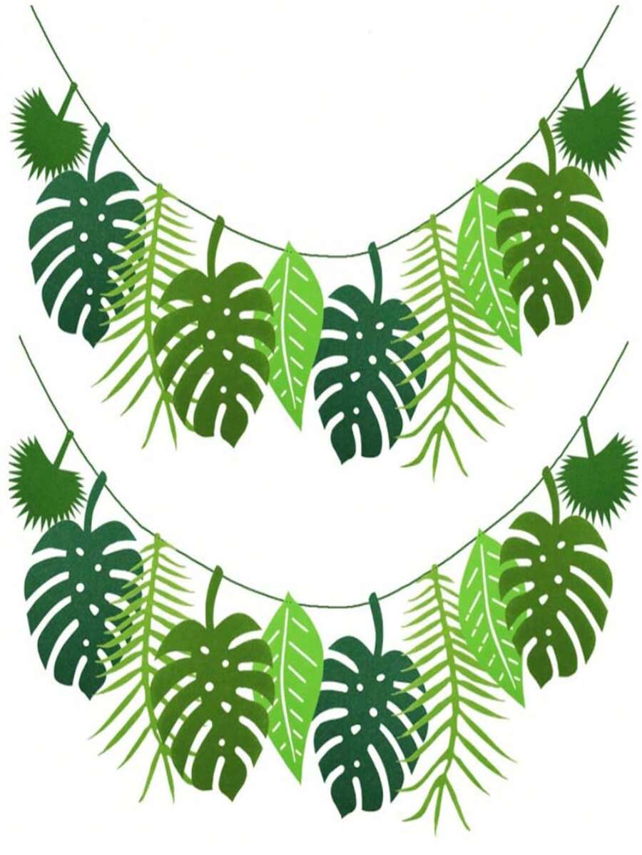 1pc Tropical Leaf Decor Pull Flag - Green - View 1