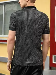 Manfinity Men Sequin Decor Polo Shirt - Black - View 2