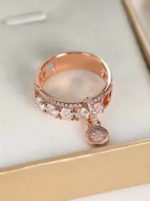 Vanel 1入組復古經典圓形吊墜戒指，奢華女士珠寶戒指 - 送給妻子/派對禮物 - 玫瑰金 - 查看 5