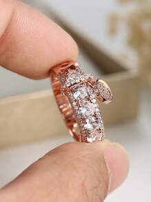 Vanel 1入組復古經典圓形吊墜戒指，奢華女士珠寶戒指 - 送給妻子/派對禮物 - 玫瑰金 - 查看 2