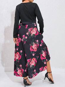 SHEIN Unity 大碼印花A字連衣裙 - 黑色 - 查看 2