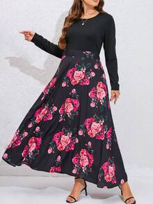 SHEIN Unity 大碼印花A字連衣裙 - 黑色 - 查看 4