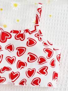 SHEIN 嬰兒女孩心形印花背心上衣和短褲 - 紅白色 - 查看 3