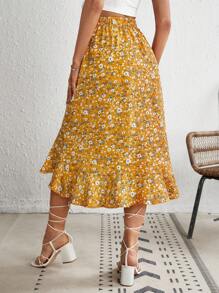 SHEIN VCAY Falda con estampado floral bajo con fruncido