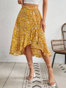 SHEIN VCAY Falda con estampado floral bajo con fruncido