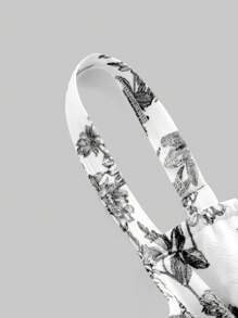 SHEIN MOD 印花前繫帶吊帶上衣和半身裙 - 黑與白 - 查看 3