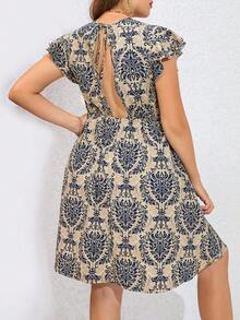 SHEIN Clasi Plus Allover Print Butterfly Sleeve Dress - Multicolor - View 2