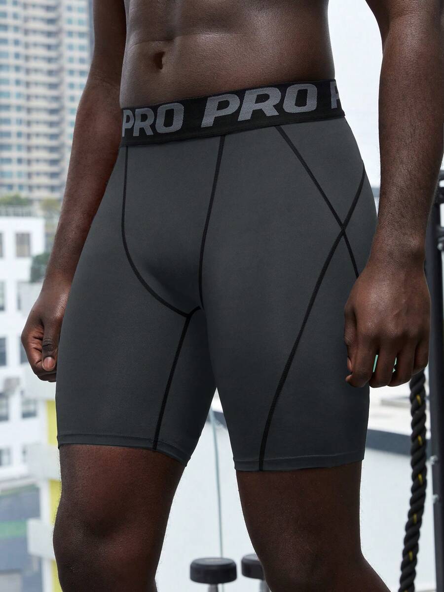 Manfinity Sport PWRUP Men Letter Tape Waist Sports Tights Legging Shorts - Grey - View 1