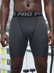 Manfinity Sport PWRUP Men Letter Tape Waist Sports Tights Legging Shorts - Grey - View 4