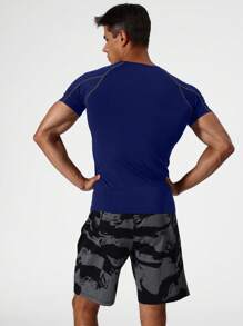 Manfinity Sport Corelite Men Contrast Topstitching Raglan Sleeve Sports Tee - Navy Blue - View 2