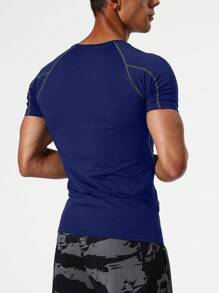 Manfinity Sport Corelite Men Contrast Topstitching Raglan Sleeve Sports Tee - Navy Blue - View 5