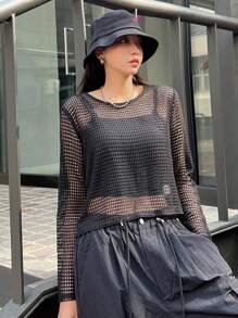 DAZY 中空上衣,不含cami Top - 黑色 - 查看 4