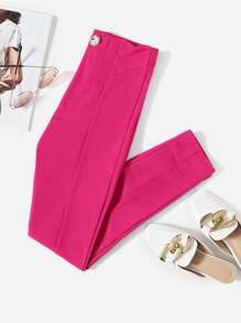 SHEIN LUNE 素色前接縫長褲 - 玫紅色 - 查看 1