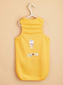 1pc Cartoon Cat Print Pet Tank For Dog And Cat For Summer - Yellow - View 5