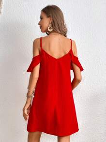 SHEIN VCAY Vestido túnico de hombros descubiertos unicolor - Rojo - Ver 2