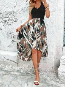 Breezaya Graphic Print Halter Neck Backless Dress Maxi Vacation Beach Outfits Women - Black - View 2