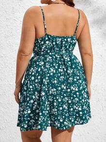 SHEIN VCAY Plus Ditsy Floral Print Belted Cami Dress - Multicolor - View 3