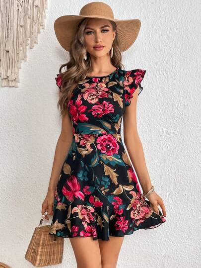 SHEIN Clasi Vestido Con Estampado Floral Y Ribete De Volantes