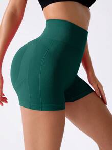 Easithlete 宽腰带运动短裤女士运动短裤、健身短裤、骑行短裤 - 綠色 - 查看 5