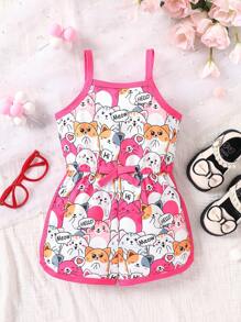 嬰兒卡通圖案撞色滾邊吊帶連體短褲 - 彩色 - 查看 1