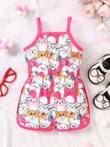 嬰兒卡通圖案撞色滾邊吊帶連體短褲 - 彩色 - 查看 2