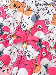 嬰兒卡通圖案撞色滾邊吊帶連體短褲 - 彩色 - 查看 3