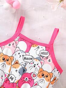 嬰兒卡通圖案撞色滾邊吊帶連體短褲 - 彩色 - 查看 4