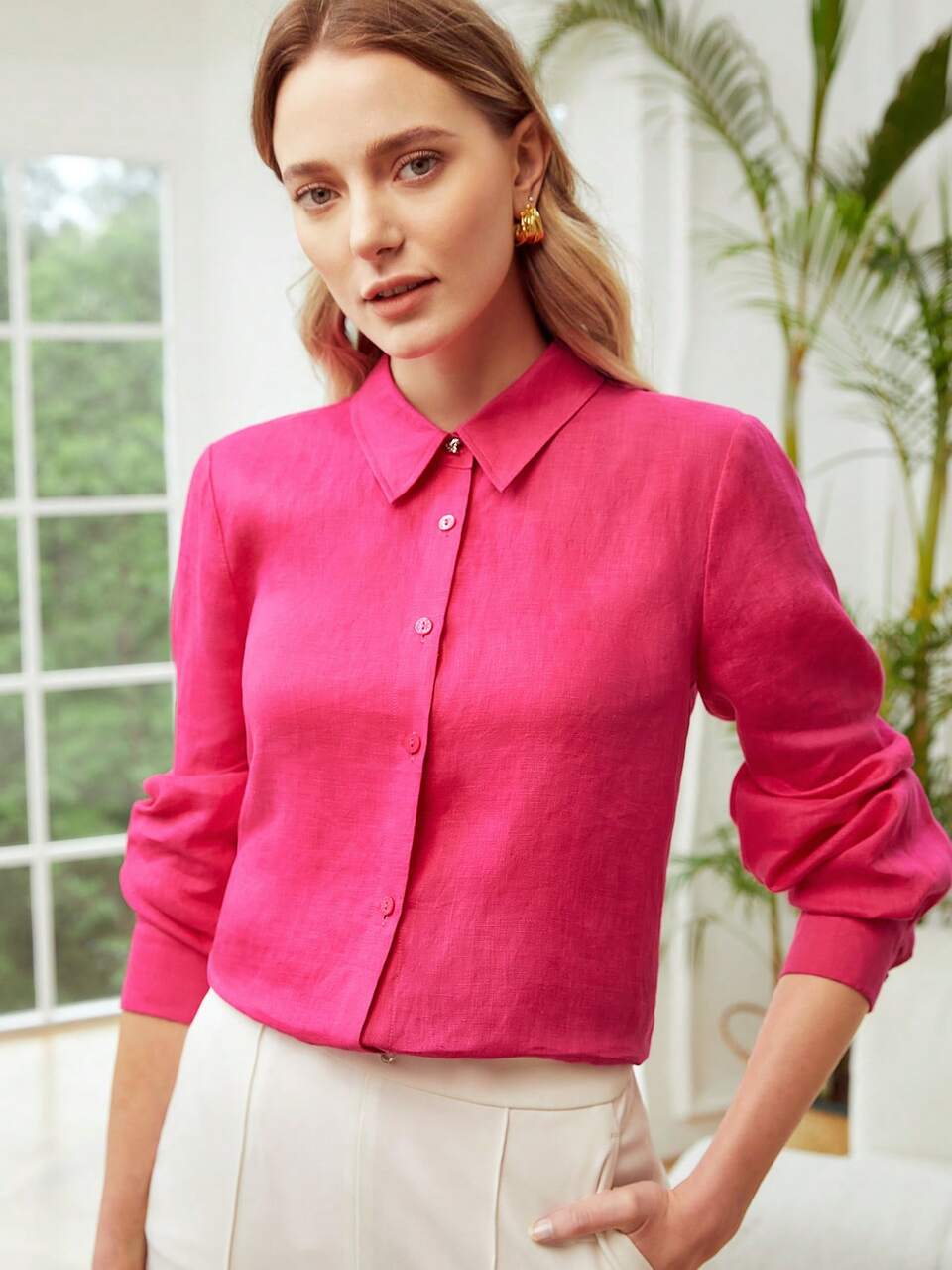 MOTF PURE LINEN BUTTON-UP SHIRT
