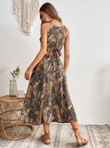 SHEIN VCAY Bộ đồ hai mảnh nữ Buộc lại Tách cao Nhiệt đới Tất cả trên in Boho - Nhiều màu - Xem 4