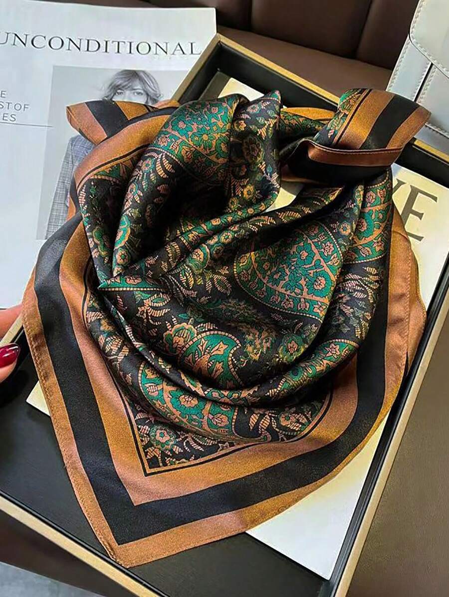 1pc Women's Faux Silk Paisley Print 70cm Square Scarf, Classic Paisley Pattern Bandana, Fashion Accessory & Professional Neckerchief, Suitable For Daily Wear - Multicolor - View 1