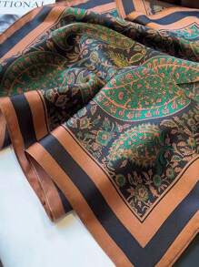 1pc Women's Faux Silk Paisley Print 70cm Square Scarf, Classic Paisley Pattern Bandana, Fashion Accessory & Professional Neckerchief, Suitable For Daily Wear - Multicolor - View 3