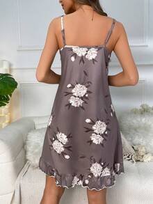 Váy ngủ & áo ngủ Nữ Tương phản ren Xù nhỏ Viên lá sen Hoa Casual-Casual - Màu nâu Sô-cô-la - Xem 2