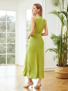 MOTF PREMIUM 褶皺魚尾連衣裙 - 青檸色 - 查看 7