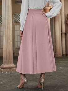 Modelyn 高腰褶裥半身裙 女装秋季款 - 藕粉色 - 查看 2