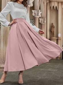 Modelyn 高腰褶裥半身裙 女装秋季款 - 藕粉色 - 查看 3