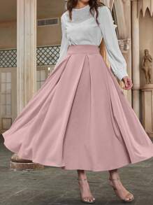 Modelyn 高腰褶裥半身裙 女装秋季款 - 藕粉色 - 查看 4