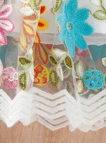 Baby Girl Floral Embroidery Appliques Puff Sleeve Contrast Mesh Dress