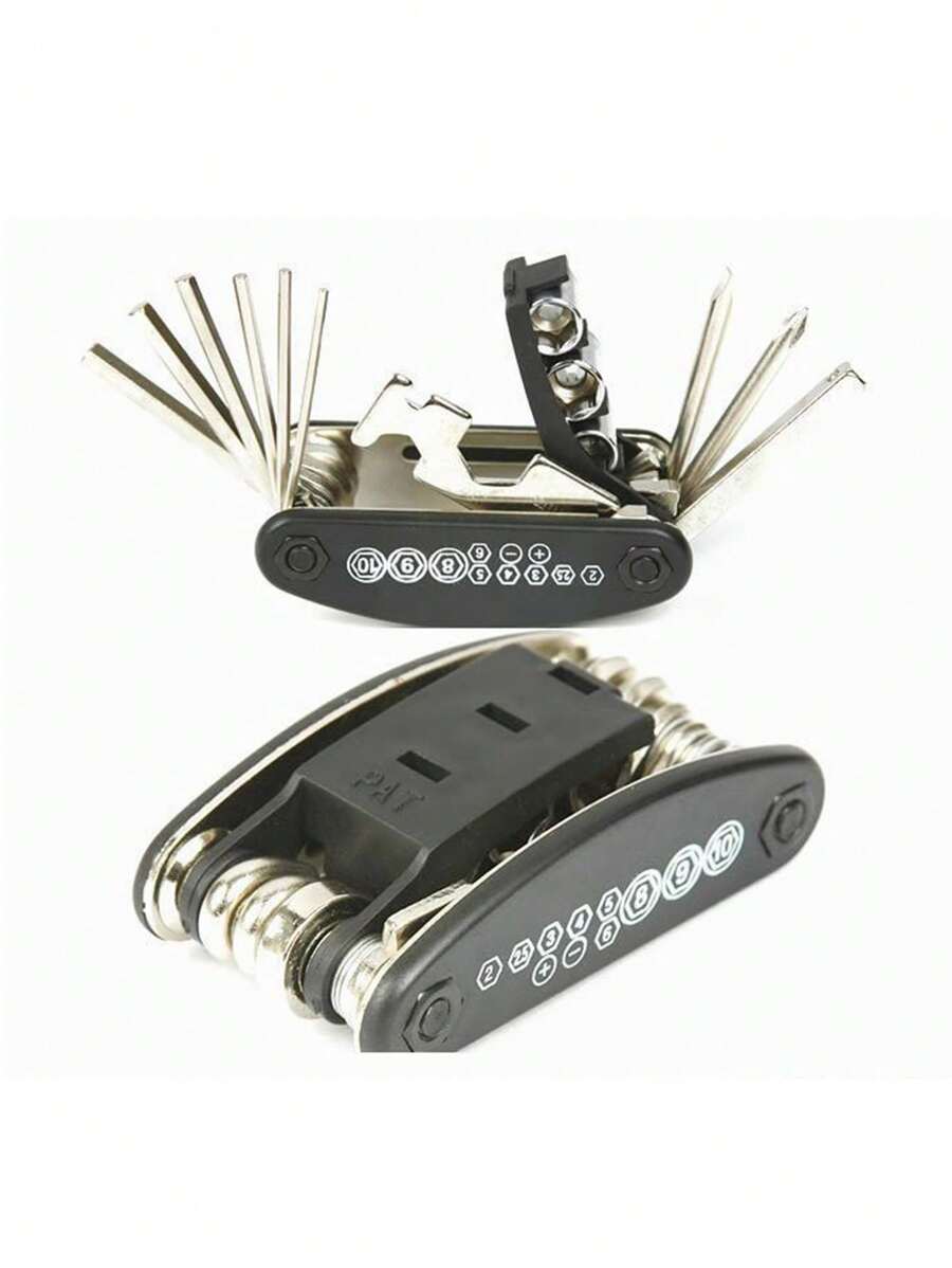 1pc 16 In 1 Stainless Steel Multifunction Foldable Wrench - Black - View 1