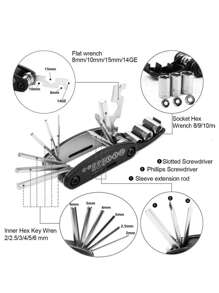 1pc 16 In 1 Stainless Steel Multifunction Foldable Wrench - Black - View 8