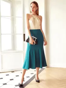 MOTF PREMIUM Váy nàng tiên cá Hai tông màu Halterneck - Nhiều màu - Xem 2