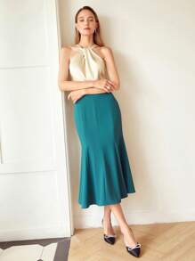 MOTF PREMIUM Váy nàng tiên cá Hai tông màu Halterneck - Nhiều màu - Xem 9