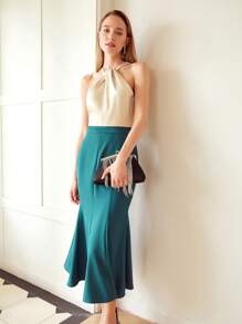 MOTF PREMIUM Váy nàng tiên cá Hai tông màu Halterneck - Nhiều màu - Xem 6