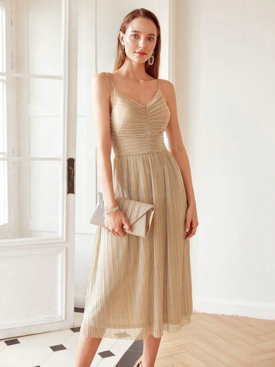 PLEATED OVERLAY DRESS
