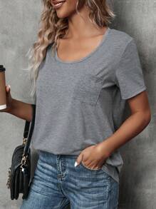 SHEIN Unity 素色口袋貼布T恤 - 灰色 - 查看 4