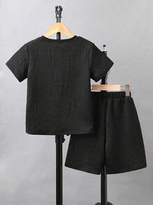SHEIN Boys Letter Patched Tee & Shorts - Black - View 2